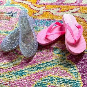 Girls size 2 Jelly Sandals, Jellies and pink flip flops size 1/2